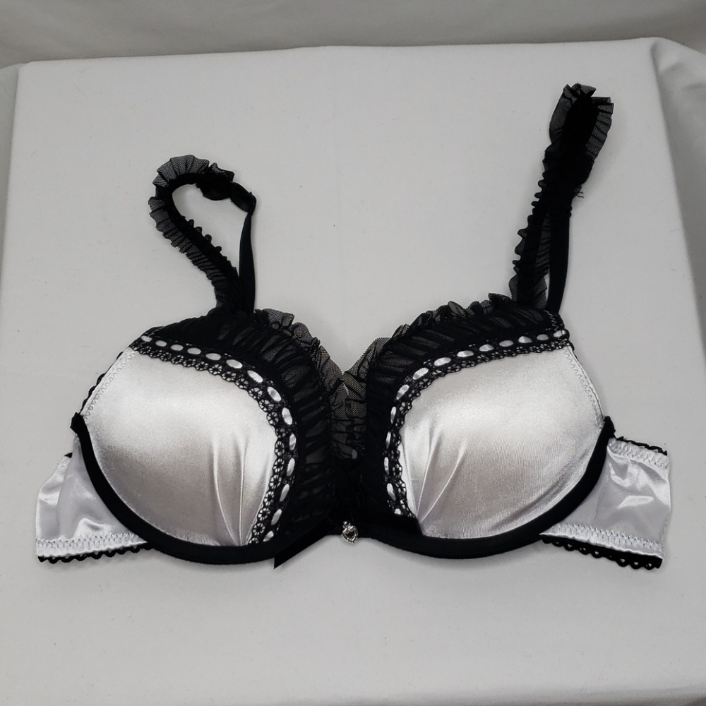 Satiny Black and White Push Up Bra